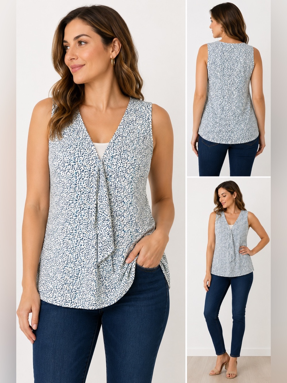 Ann Taylor Blue and White Patterned Tank Top Size 12
